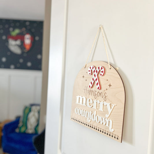 Personalized Advent Calendar Sign | Refillable Christmas Countdown with 24 Cotton Bags | Fill Your Own Advent | Boho Decor