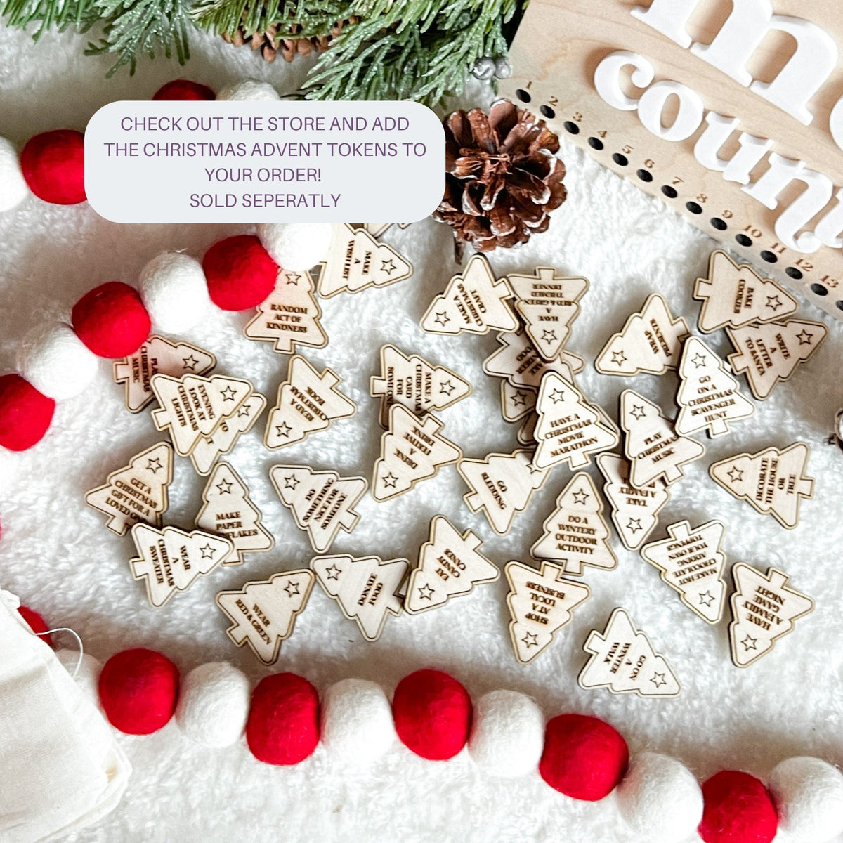 Personalized Advent Calendar Sign | Refillable Christmas Countdown with 24 Cotton Bags | Fill Your Own Advent | Boho Decor