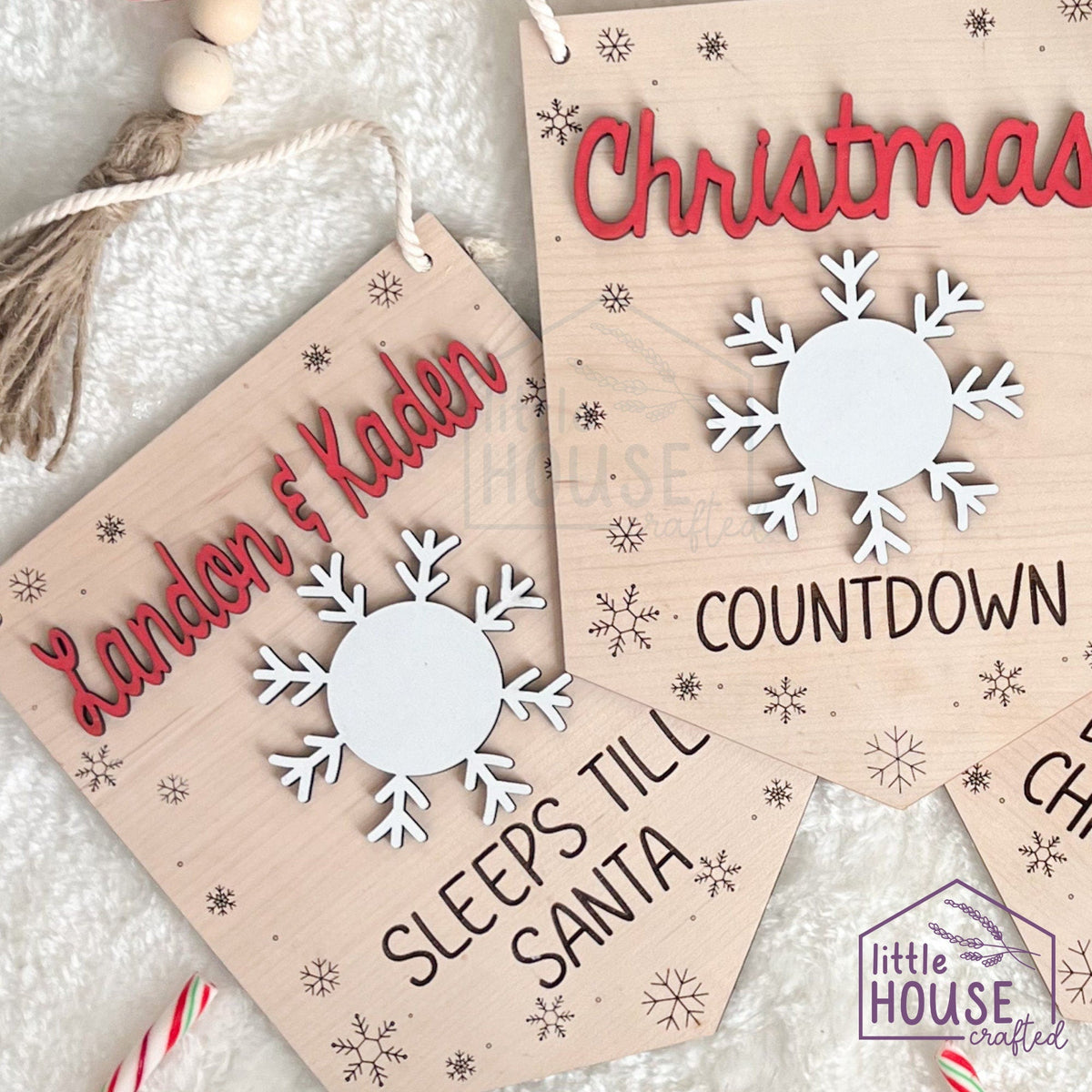 Christmas Countdown Sign | Personalized Sleeps Till Santa Hanging Sign | Reusable Dry Erase Advent Calendar | Family Tradition