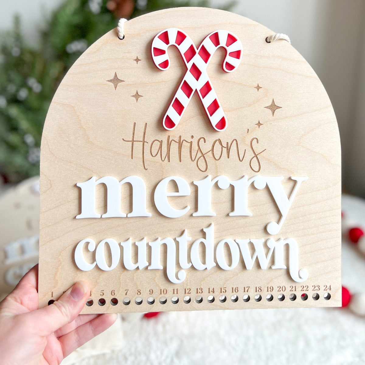 Personalized Advent Calendar Sign | Refillable Christmas Countdown with 24 Cotton Bags | Fill Your Own Advent | Boho Decor